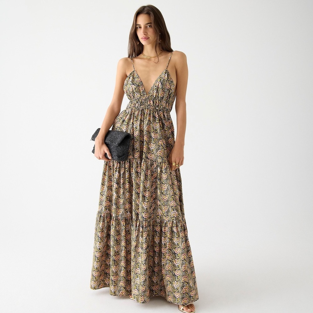 J. Crew “Oahu” V-Neck Tiered Maxi Dress in Dandelion Swirl | Sz M | BRAND NEW!